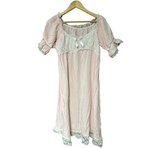 Vintage Pink Nightgown with Lace Trim Silky Feel NO TAGS